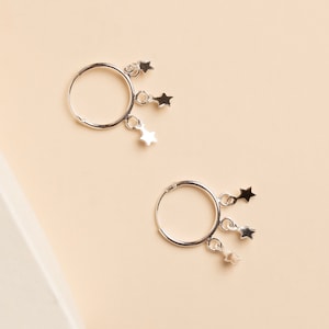 Star Earrings | Celestial Earrings | Silver Huggies | Silver Hoop Earrings | Star Dangle Hoops | 925 Sterling Silver | Gifts For Her