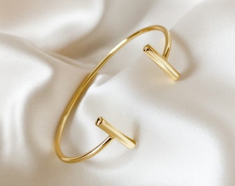 T Bar Bangle | Dainty Gold Bracelet | Gold Bangle | Sterling Silver Minimalist Bracelet | Anniversary Gift | Girlfriend Gift | Mom Gifts