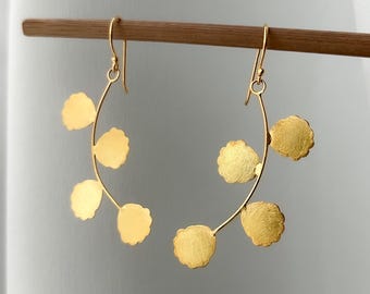 14k Gold Earrings , Gold Dangle Earrings , Gold Flower Earrings , Brushed Gold Earrings Gold Jewellery, Gifts For Her , Minimalist Earrings