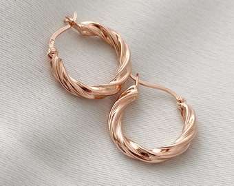 Pendientes de oro rosa, aros de oro rosa, joyería de oro rosa, regalos para ella, aros grandes, pendientes minimalistas