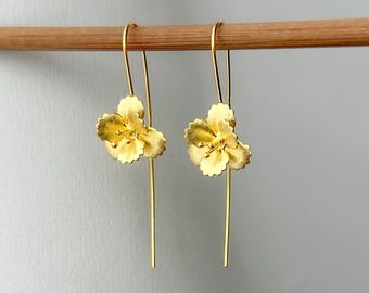 14k Gold Earrings , Gold Dangle Earrings , Gold Flower Earrings , Brushed Gold Earrings Gold Jewellery, Gifts For Her , Minimalist Earrings