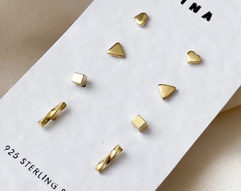 14k Tiny Gold Stud Set , Celestial Earrings Set , Sterling Silver Studs , Stud Earrings , 925 Stud Earring Set , Tiny Gold Stud Earrings