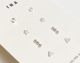 Sterling Silver Stud Earring Set , Silver Minimalist Studs , Stud Earrings , 925 Stud Earring Set , Earring Set  Tiny Silver Stud Earrings