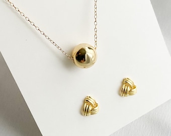 Gold Jewellery Set , Earring Set , Gold Stud Set , Jewellery Gift Set , Gold Necklace , Gold Stud Earrings , Sterling Silver , Gold Ball