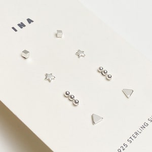 Sterling Silver Stud Earring Set , Silver Minimalist Studs , Stud Earrings , 925 Stud Earring Set , Earring Set  Tiny Silver Stud Earrings