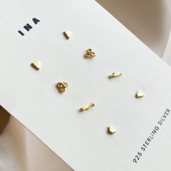 14k Tiny Gold Stud Set , Celestial Earrings Set , Sterling Silver Studs , Stud Earrings , 925 Stud Earring Set , Tiny Gold Stud Earrings