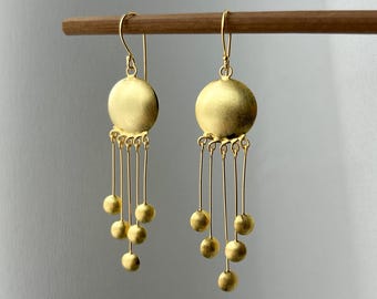 14k Gold Plated Earrings  , Gold Dangle Earrings , Gold Flower Earrings , Brushed Gold Earrings Gold Jewellery, Gifts For Her , Minimalist