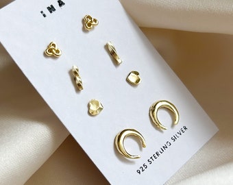 14k Tiny Gold Stud Set , Celestial Earrings Set , Sterling Silver Studs , Stud Earrings , 925 Stud Earring Set , Tiny Gold Stud Earrings