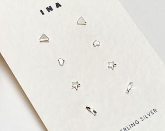 Sterling Silver Stud Earring Set , Silver Minimalist Studs , Stud Earrings , 925 Stud Earring Set , Earring Set  Tiny Silver Stud Earrings
