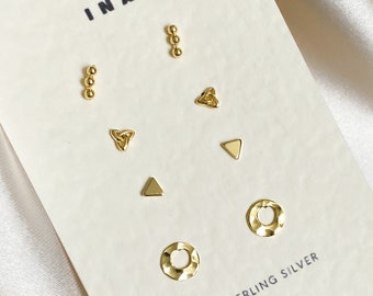 14k Tiny Gold Stud Set , Celestial Earrings Set , Sterling Silver Studs , Stud Earrings , 925 Stud Earring Set , Tiny Gold Stud Earrings