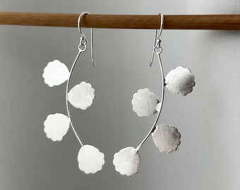 Silver Leaf Earrings , Sterling Silver Dangle Earrings , Brushed Silver Earrings Silver Jewellery, Gifts For Her , Minimalist Earrings