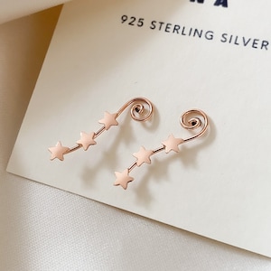 Pendientes Celestiales de Oro Rosa / Pendientes Trepadores / Pendientes Trepadores / Pendientes de Oro Rosa / Wanderlust / Pendientes Trepadores / Pendientes Trepadores de Plata de Ley