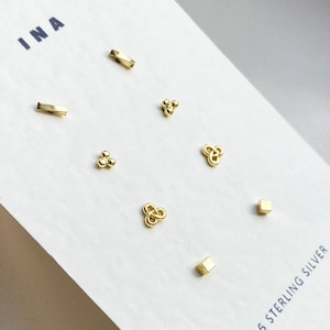 14k Tiny Gold Stud Set , Celestial Earrings Set , Sterling Silver Studs , Stud Earrings , 925 Stud Earring Set , Tiny Gold Stud Earrings