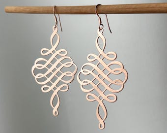 Rose Gold Earrings , Rose Gold Dangle Earrings , Rose Gold Flower Earrings , Rose Gold Jewellery, Gifts For Her , Minimalist Earrings