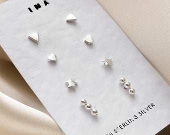 Sterling Silver Stud Earring Set , Silver Minimalist Studs , Stud Earrings , 925 Stud Earring Set , Earring Set  Tiny Silver Stud Earrings