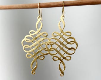 14k Gold Plated Earrings  , Gold Dangle Earrings , Gold Flower Earrings , Brushed Gold Earrings Gold Jewellery, Gifts For Her , Minimalist