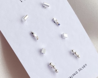 Sterling Silver Stud Earring Set , Silver Minimalist Studs , Stud Earrings , 925 Stud Earring Set , Earring Set  Tiny Silver Stud Earrings