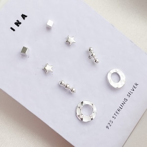 Örhängesset i sterlingsilver, minimalistiska silverörhängen, örhängen, set med 925 örhängen, örhängesset med små silverörhängen