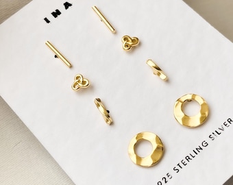 14k Tiny Gold Stud Set , Celestial Earrings Set , Sterling Silver Studs , Stud Earrings , 925 Stud Earring Set , Tiny Gold Stud Earrings
