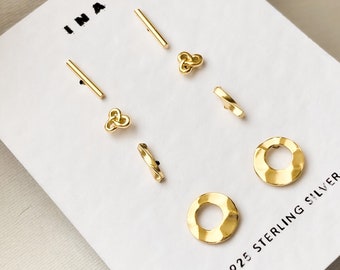 14k Tiny Gold Stud Set , Celestial Earrings Set , Sterling Silver Studs , Stud Earrings , 925 Stud Earring Set , Tiny Gold Stud Earrings