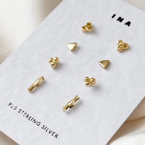 14k Tiny Gold Stud Set , Celestial Earrings Set , Sterling Silver Studs , Stud Earrings , 925 Stud Earring Set , Tiny Gold Stud Earrings
