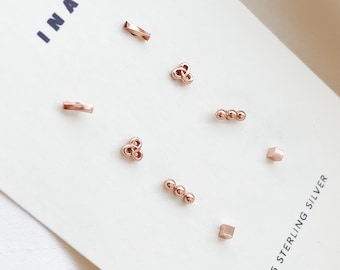 Rose Gold Tiny Stud Set , Rose Gold Earrings, Celestial Earrings Set , Rose Gold Studs , Stud Earrings ,925 Earring Set , Tiny Stud Earrings