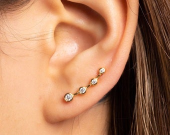 Gold Celestial Earrings | Ear Climber | Ear Crawler | Dainty Gold Earrings | Wanderlust Jewelry | Climber Earrings | Gold Ear Climber