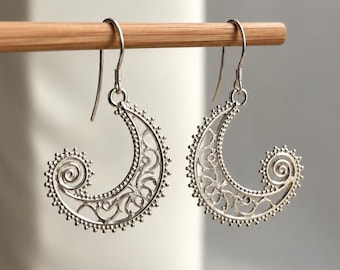 Silver Moon Earrings, Sterling Silver Dangle Earrings, Boho Silver Earrings Silver Jewellery, Gifts For Her, Minimalist Earrings