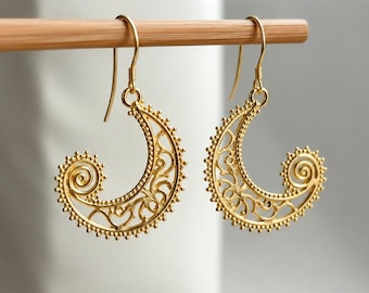 14k Gold Plated Moon Earrings , Gold Dangle Earrings , Moon Earrings Celestial Gold Earrings Gold Jewellery, Gifts For Her , Boho Earrings