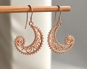 Rose Gold Moon Earrings , Rose Gold Dangle Earrings , Rose Gold Boho Earrings , Rose Gold Jewellery, Gifts For Her , Minimalist Earrings