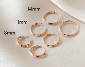 Rose Gold Earrings , Rose Gold Hoops , Rose Gold Hoop Earrings Rose Gold Jewellery, Gifts For Her 8mm 11mm 14mm Minimalist Earrings huggies