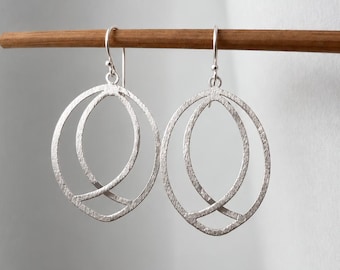 Silver Leaf Earrings , Sterling Silver Dangle Earrings , Brushed Silver Earrings Silver Jewellery, Gifts For Her , Minimalist Earrings
