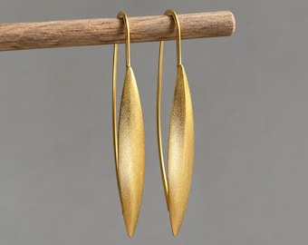 14k Gold Drop Earrings, Gold Dangle Earrings, Long Gold Earrings, Textured Gold Earrings, Minimalist Gold Jewellery, Statement Earrings