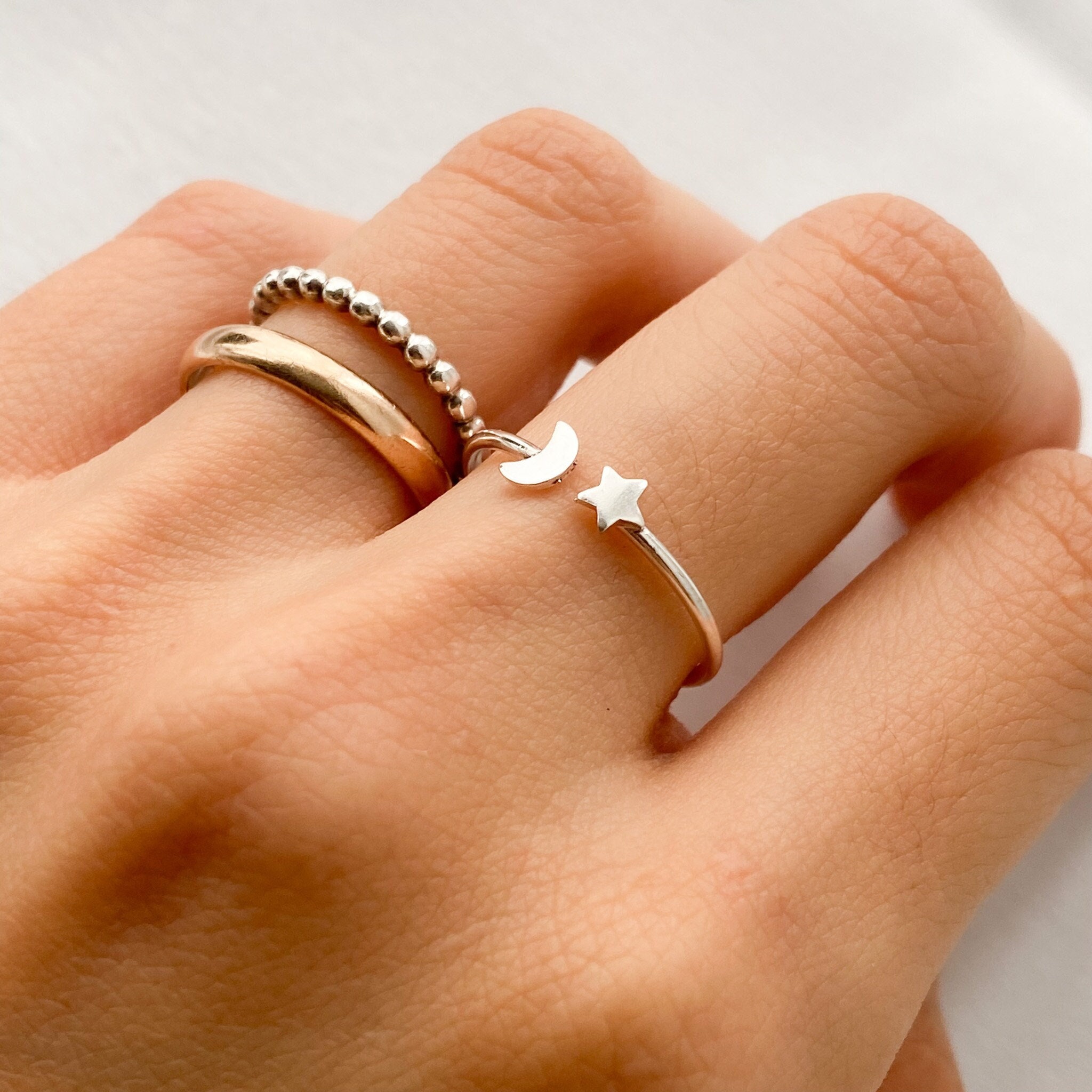 Star And Moon Ring | Sterling Silver Ring | Dainty Ring | Minimalist Ring | Stacking Rings | Promise Ring | Silver Jewelry | Girlfriend Gift