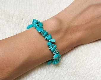Natural Turquoise Gemstone Bracelet | Stretch Elastic Bracelet | Handmade Boho Jewellery | One Size