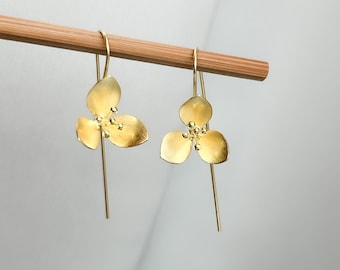 14k Gold Earrings , Gold Dangle Earrings , Gold Flower Earrings , Brushed Gold Earrings Gold Jewellery, Gifts For Her , Minimalist Earrings