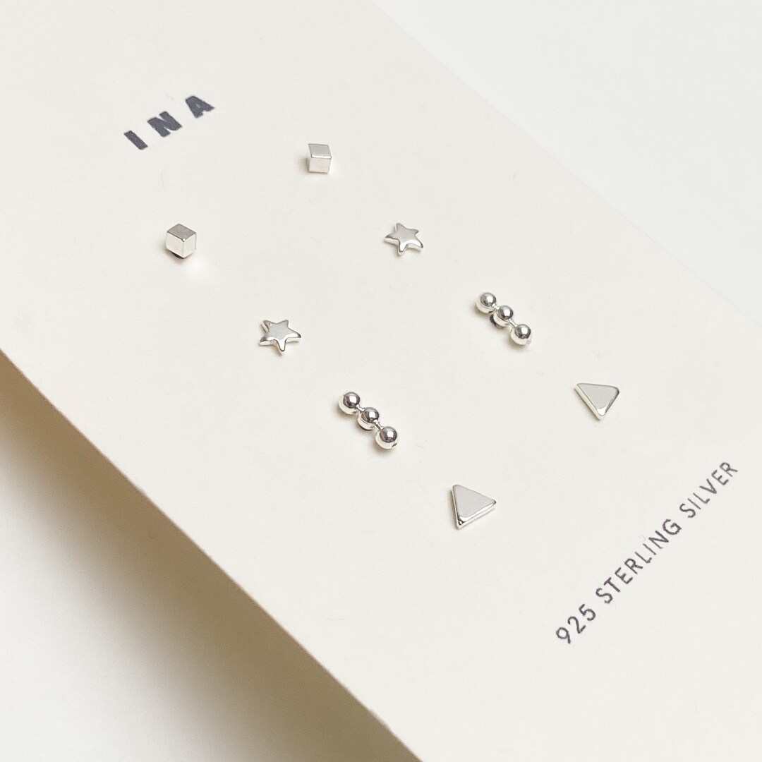 Sterling Silver Stud Earring Set , Silver Minimalist Studs , Stud