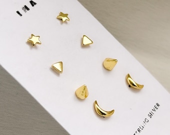 14k Winzige Goldohrstecker , Himmlische Ohrstecker Set , Sterling Silber Ohrstecker , Ohrstecker , 925 Ohrstecker Set , Kleine Goldohrstecker