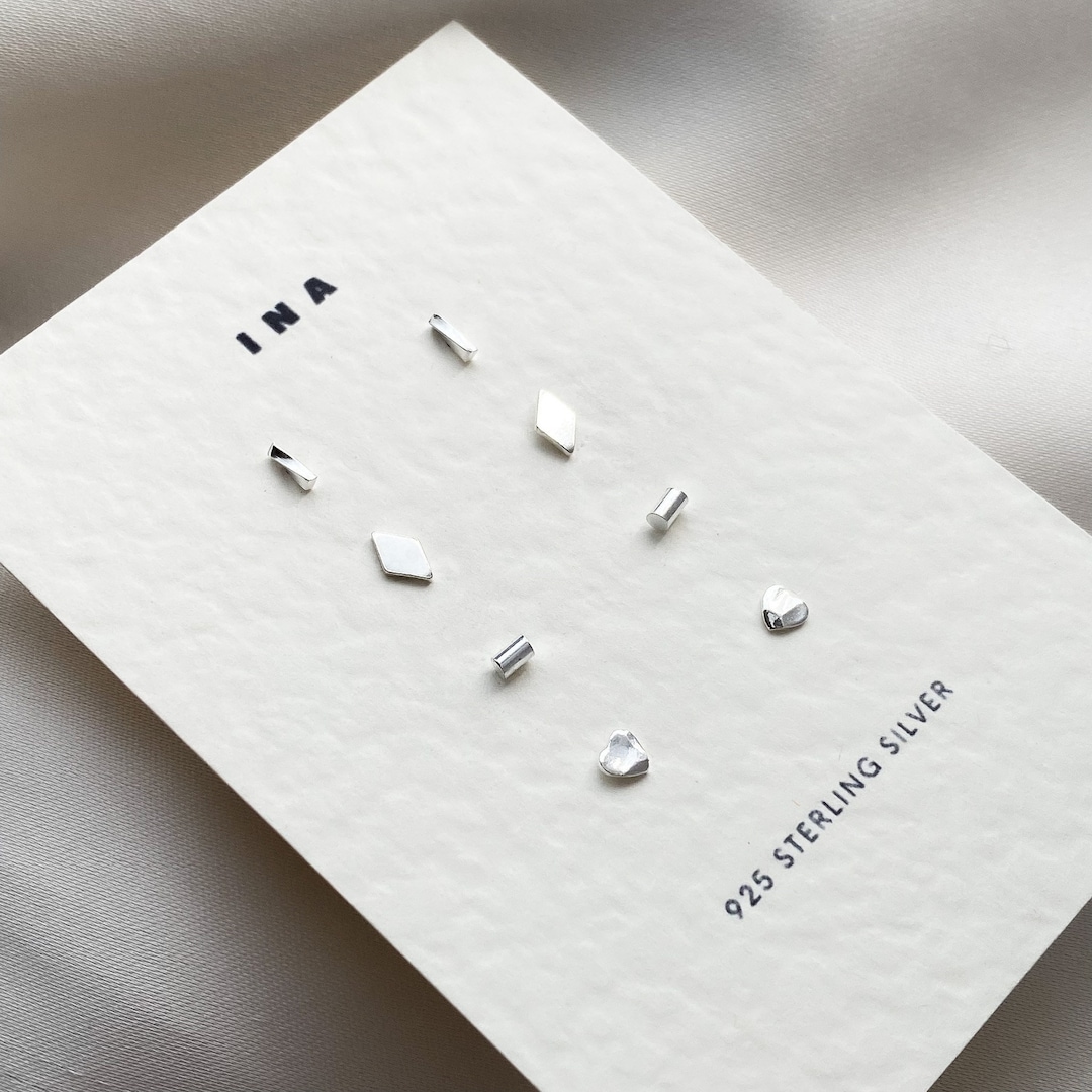 Sterling Silver Stud Earring Set , Silver Minimalist Studs , Stud ...