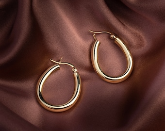 Aros de oro macizo, pendientes minimalistas, pendientes de oro de 14 k, aros de oro macizo, regalos para novias, pendientes llamativos