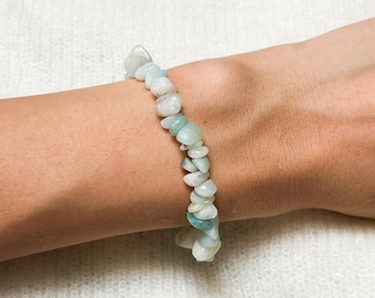 Natural Amazonite Bracelet | Green Blue Gemstone Stretch Bracelet | Handmade Boho Jewellery | One Size