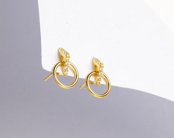 Diamond Studs| Small Gold Stud Earrings | Dainty Earrings | Minimalist Earrings | Girlfriend Gift | Sterling Silver Jewelry