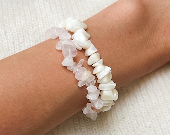 Natural Rose Quartz Bracelet | Pink Gemstone Stretch Bracelet | Handmade Boho Jewellery | One Size