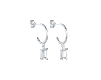 Dangle Hoop Earrings | Zirconia Silver Hoops | Silver Huggies | Silver Earrings | Small Silver Hoops |925 Sterling Silver Gifts For Her