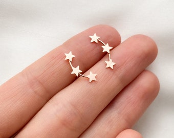 Boucles D'oreilles Créoles étoiles Fait Main - Or Rose - Pour Femme - Neuf Sans Emballage