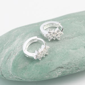 Diamond Silver Small Hoop Earrings Silver Hoop Earrings  Sterling Silver Small Huggie Chunky Silver Hoops , Small Hoops , Chunky Small Hoops