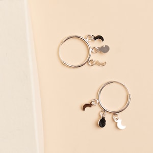 Moon Dangle Hoops | Silver Hoops | Silver Huggies | Silver Earrings | Small Silver Hoops |925 Sterling Silver Gifts For Her
