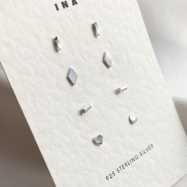 Sterling Silver Stud Earring Set , Silver Minimalist Studs , Stud Earrings , 925 Stud Earring Set , Earring Set Tiny Silver Stud Earrings image 4