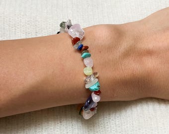 Natural Mixed Gemstone Bracelet | Turquoise, Rose Quartz, Jade & Onyx | Stretch Crystal Bracelet | Handmade Boho Jewellery