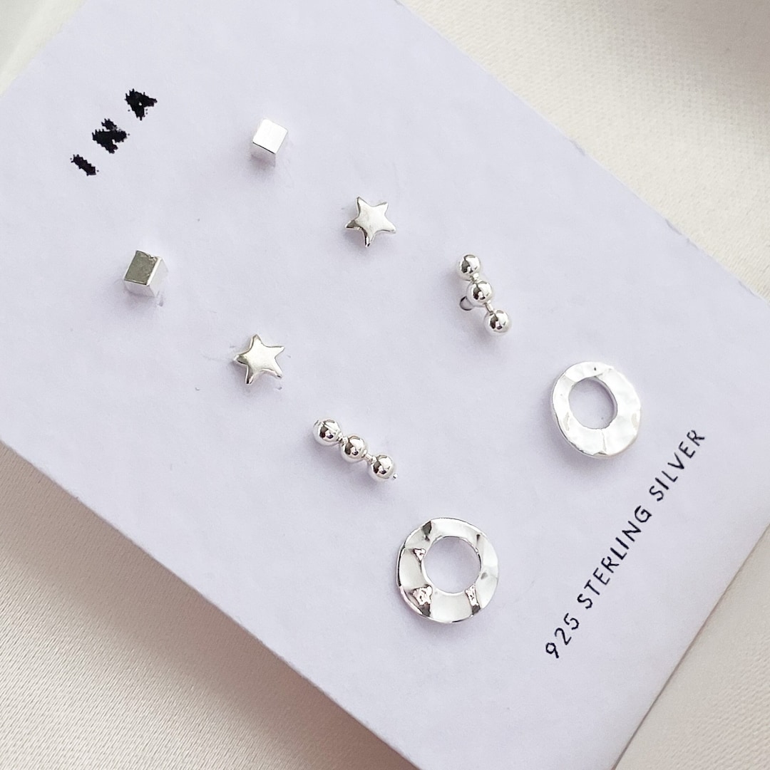 Sterling Silver Stud Earring Set Silver Minimalist Studs Etsy UK